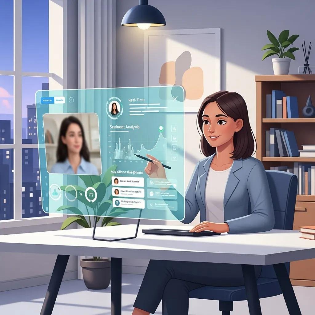 Therapist utilizing AI technology during a virtual therapy session