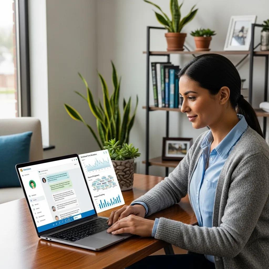 Therapist utilizing AI tools for practice management, showcasing modern therapy innovations
