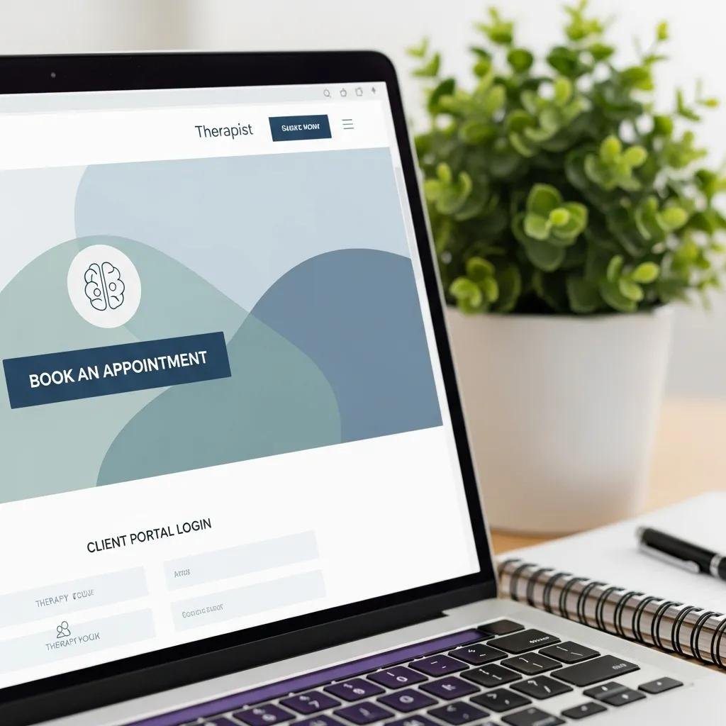 Therapist website on laptop screen, highlighting features that support virtual assistant tasks