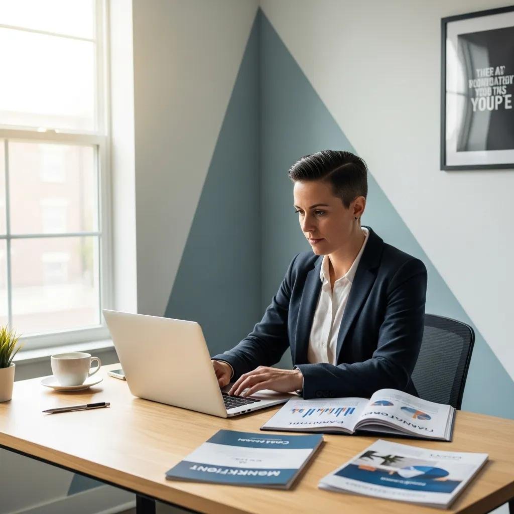 Therapist working on business skills in a modern office, emphasizing the importance of entrepreneurship in therapy practice