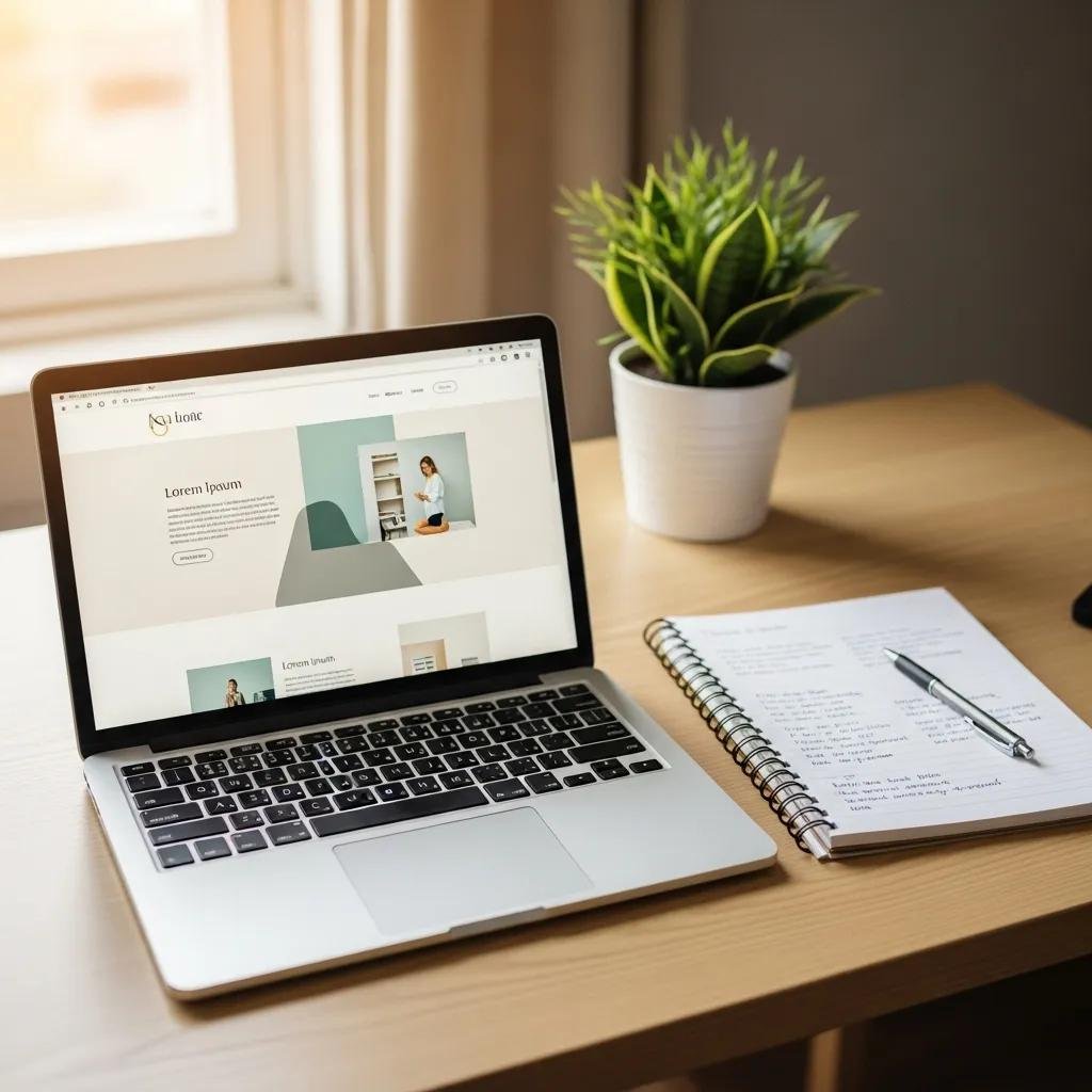 Therapist workspace with laptop and notepad, representing website development costs