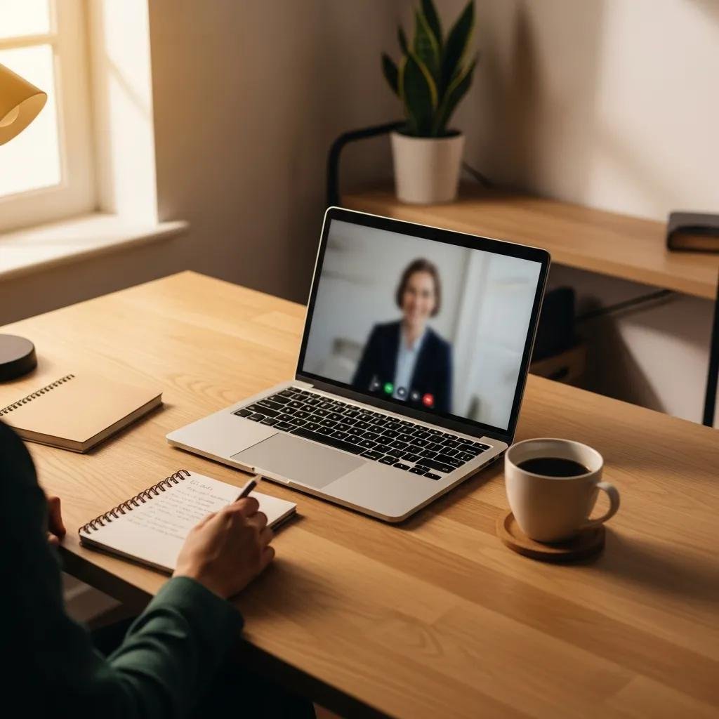 Therapist workspace with laptop and notepad, symbolizing virtual assistant support