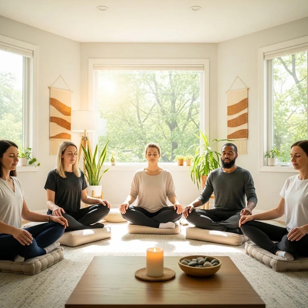 Therapists engaging in mindfulness practices during a workshop