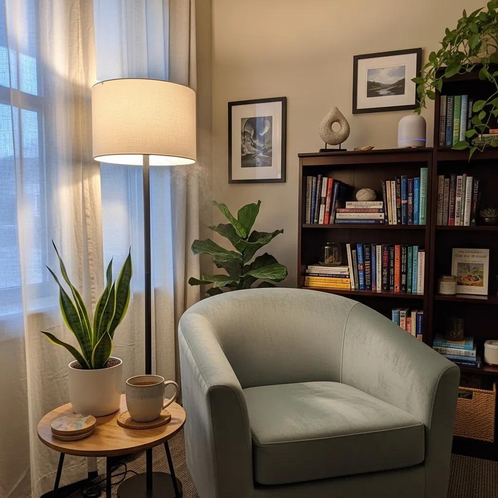 Therapist's office with comfortable seating and calming decor, representing effective client acquisition strategies