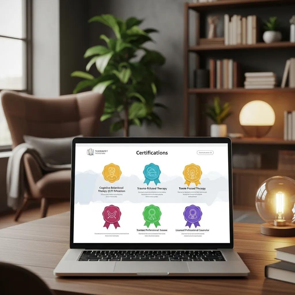 Therapist's website displaying certifications to enhance credibility