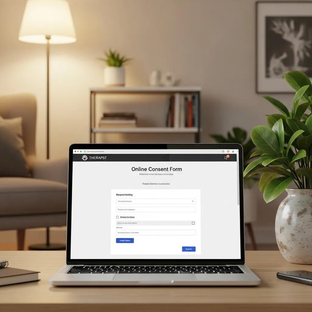 Therapist's website showcasing a user-friendly online consent form on a laptop