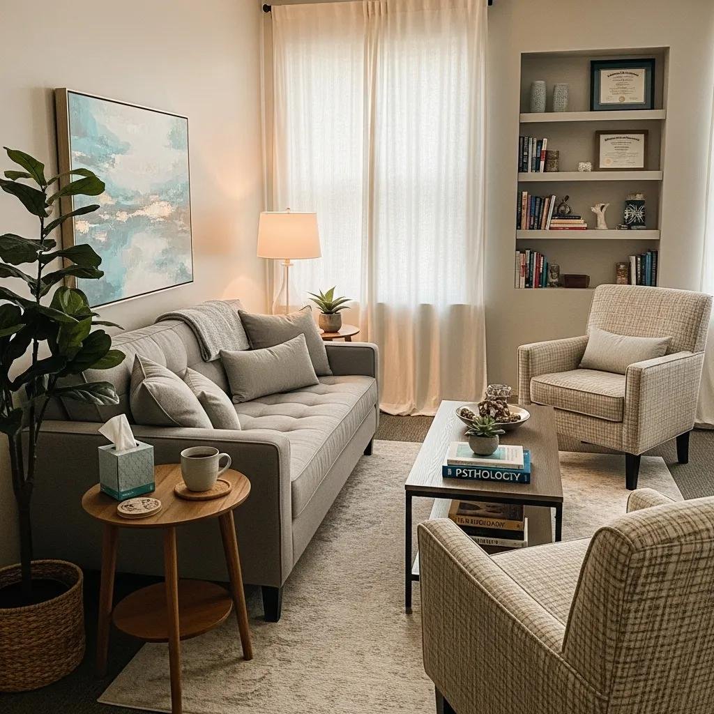 Therapy office interior showcasing a comfortable and professional environment for clients