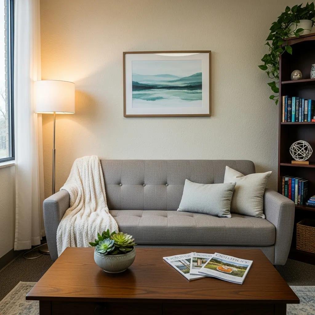 Therapy office interior showcasing comfort and professionalism, emphasizing the importance of website speed for client trust