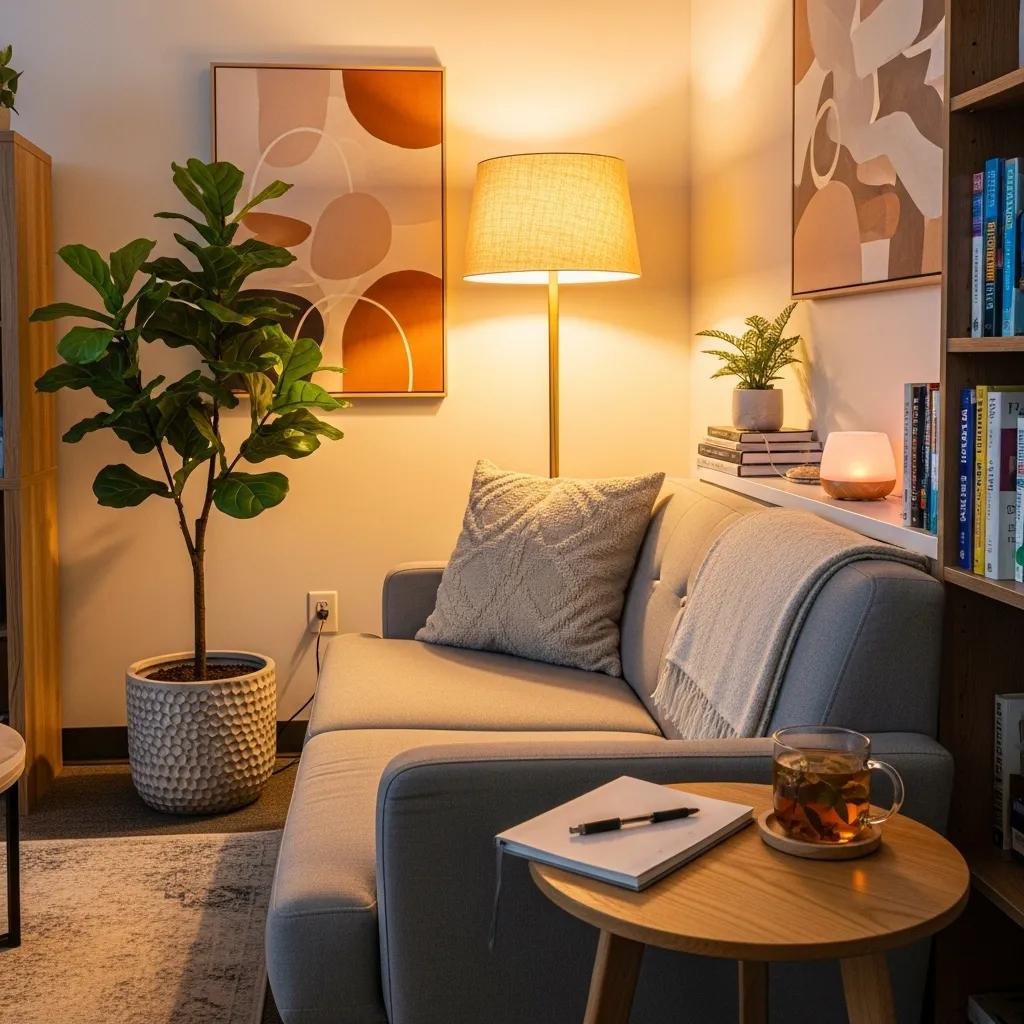 Therapy office with calming decor and inviting atmosphere for niche marketing