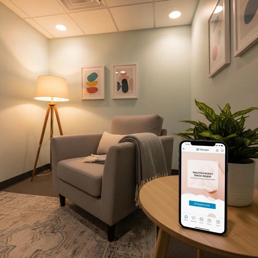 Therapy office with smartphone displaying mobile-optimized website, highlighting mobile-first design