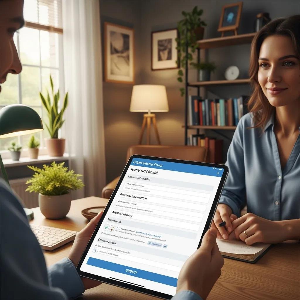 User-friendly client intake form on a tablet, illustrating best practices for secure data collection in therapy