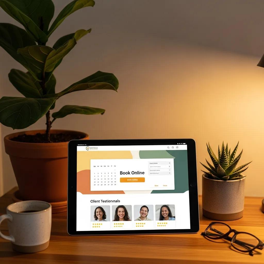 User-friendly coaching website interface on a tablet, showcasing essential features for client engagement