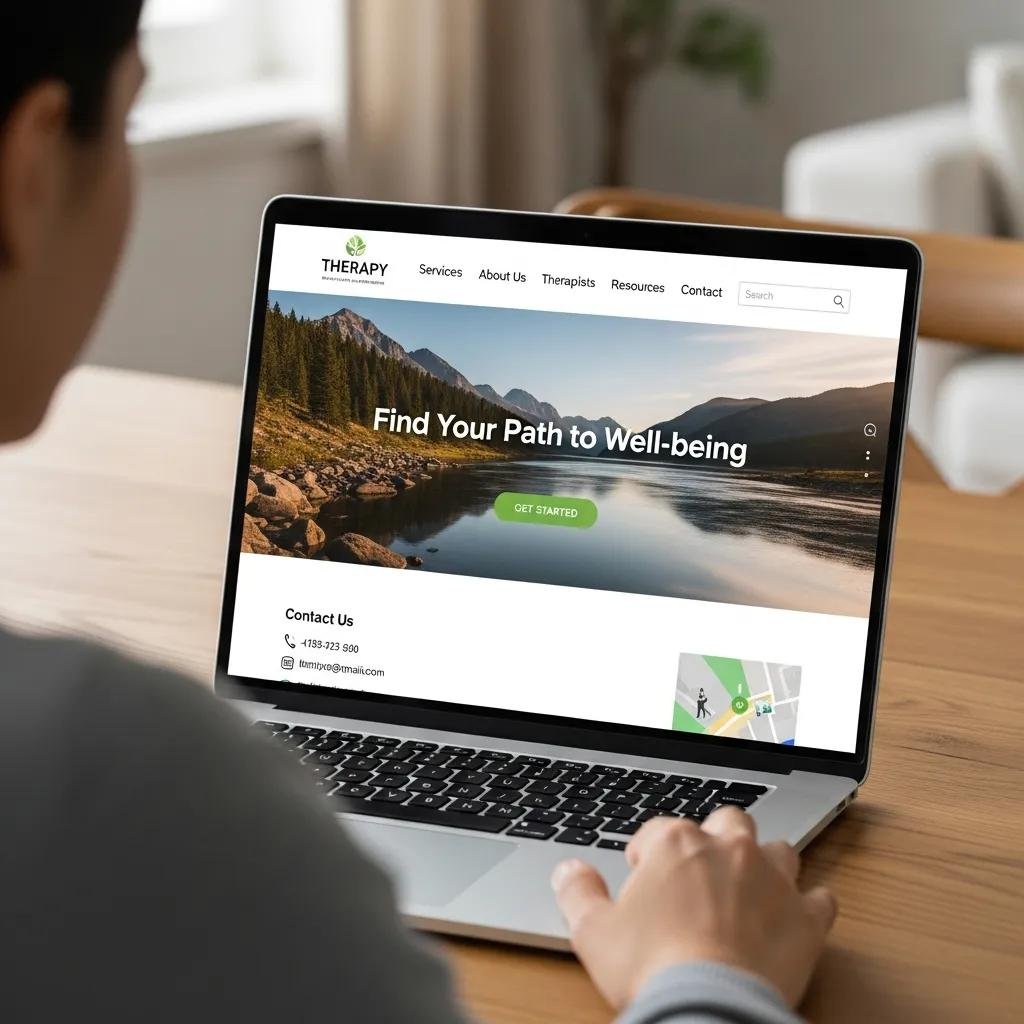 User navigating a therapy website with intuitive design elements