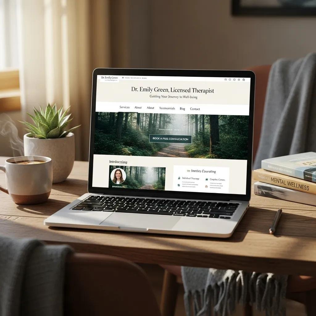 Website layout for therapists highlighting user-friendly design and calming aesthetics