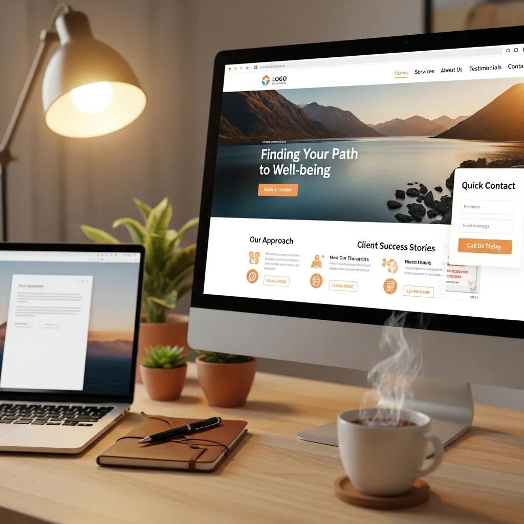 Close-up of a computer screen showcasing a well-designed therapy website with user-friendly navigation