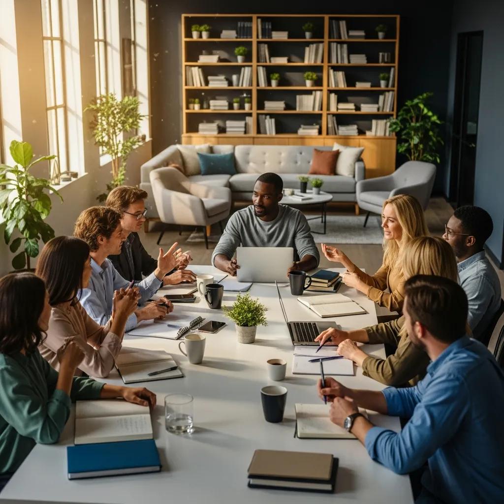 Group of therapists collaborating in a modern office, showcasing teamwork and professionalism