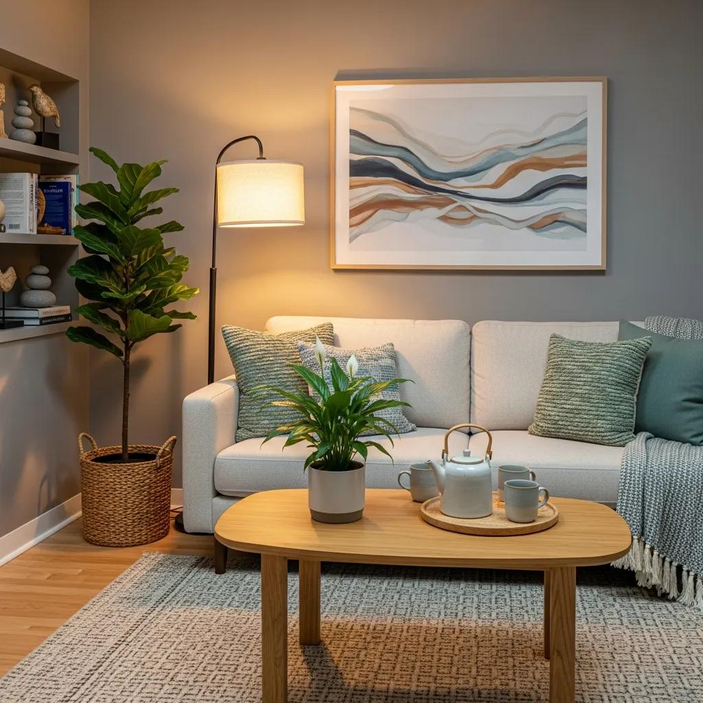 Inviting therapy office with comfortable seating and calming decor, representing a professional therapy environment