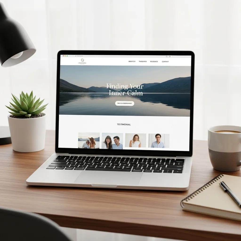Mockup of a therapist website design on a laptop, highlighting user-friendly navigation and professional aesthetics