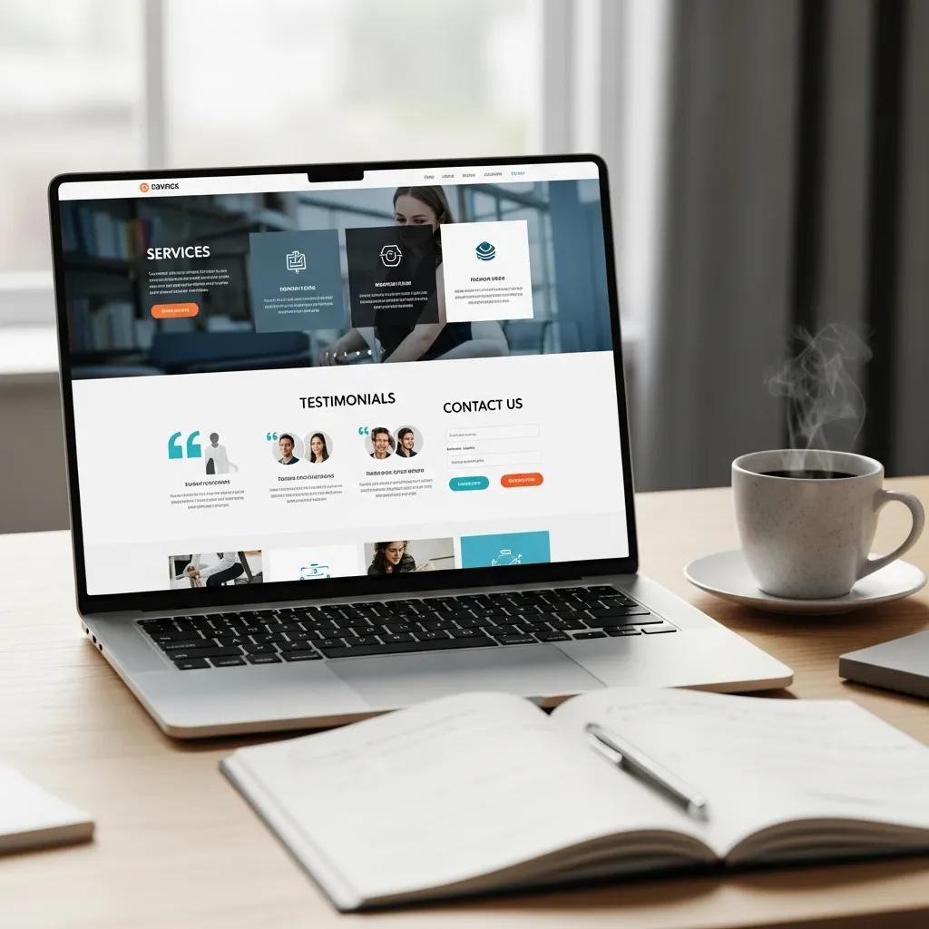 Modern therapy practice website displayed on a laptop, highlighting the benefits of owning a professional online presence