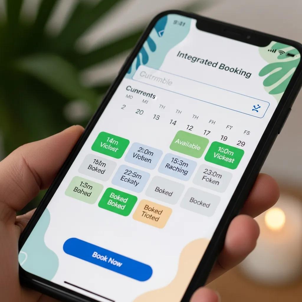 Smartphone displaying an integrated booking system for a therapy clinic, highlighting user-friendly scheduling