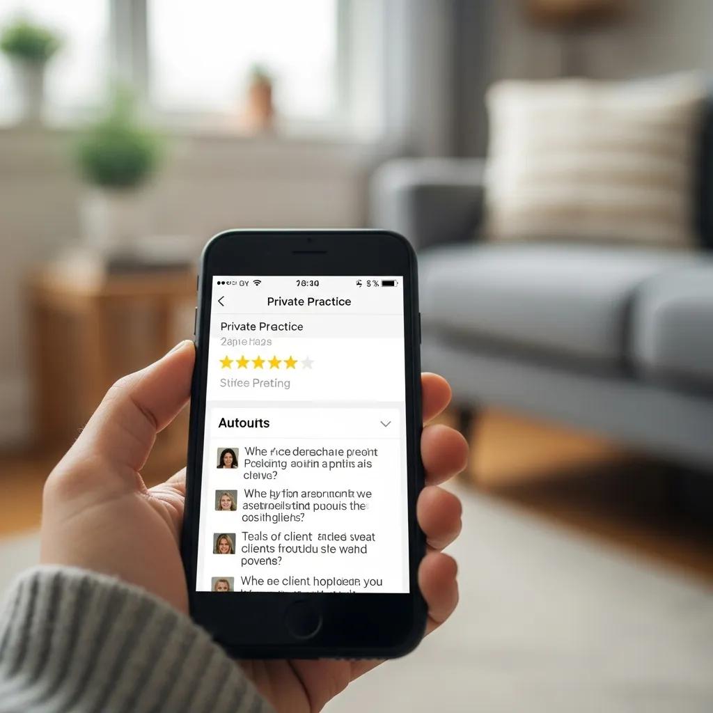 Smartphone displaying positive online reviews for a private practice
