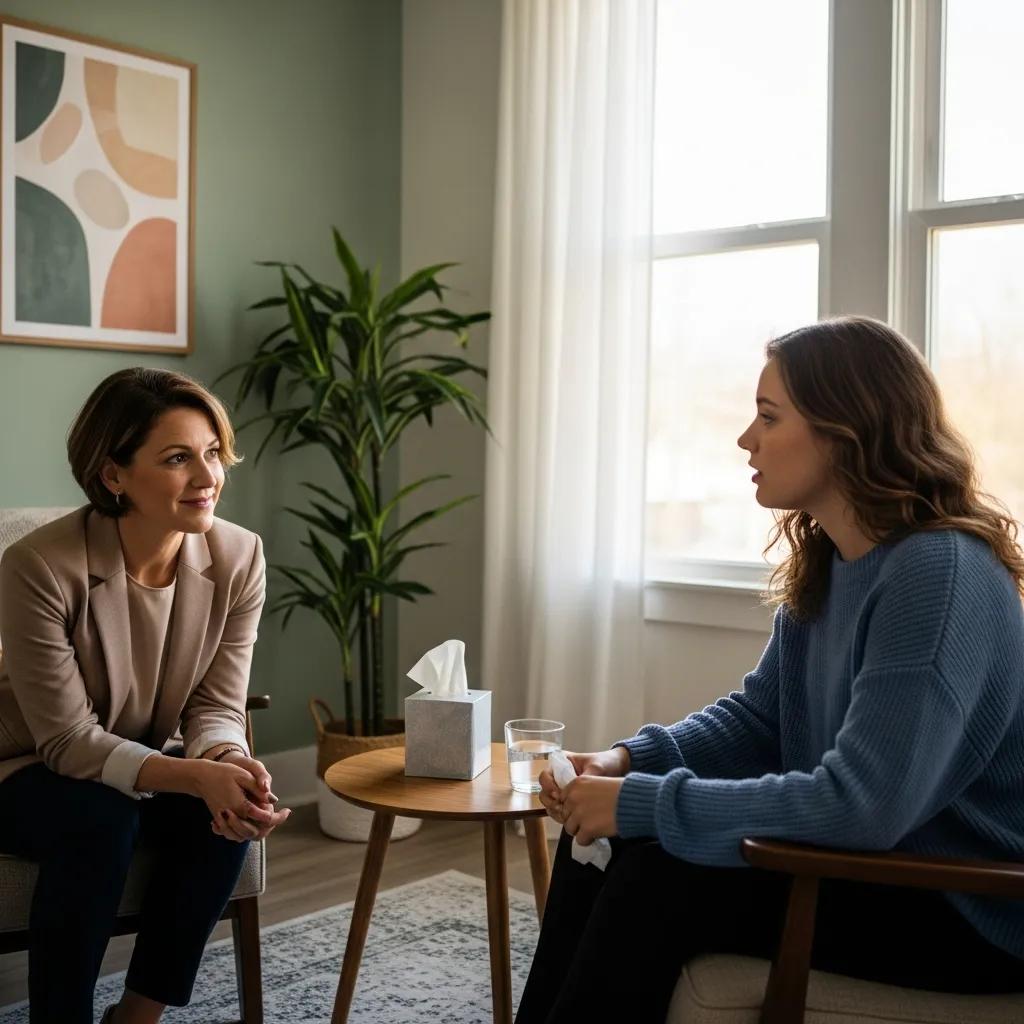 Therapist and client in a supportive session, highlighting the benefits of therapy and therapy and client-centered approaches