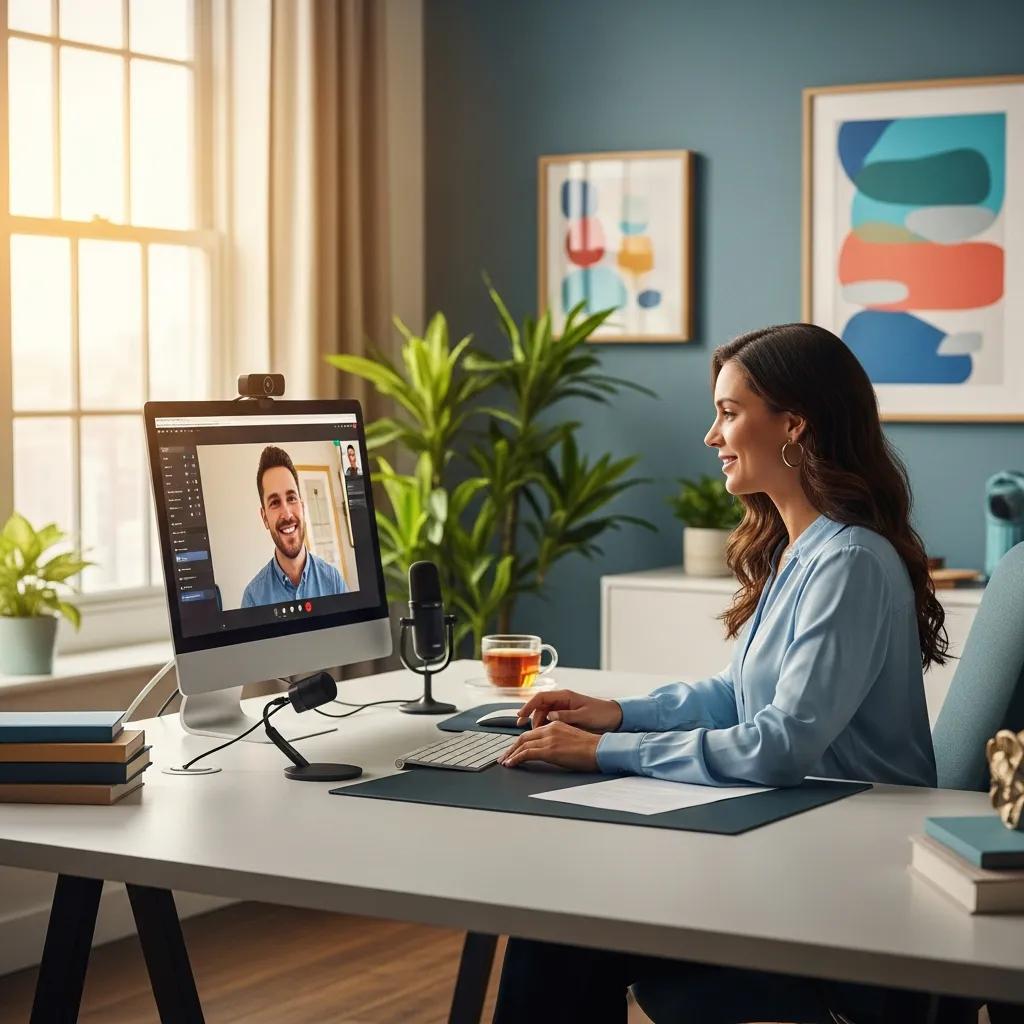 Therapist conducting a telehealth session via a custom website, illustrating the support for modern mental health practices