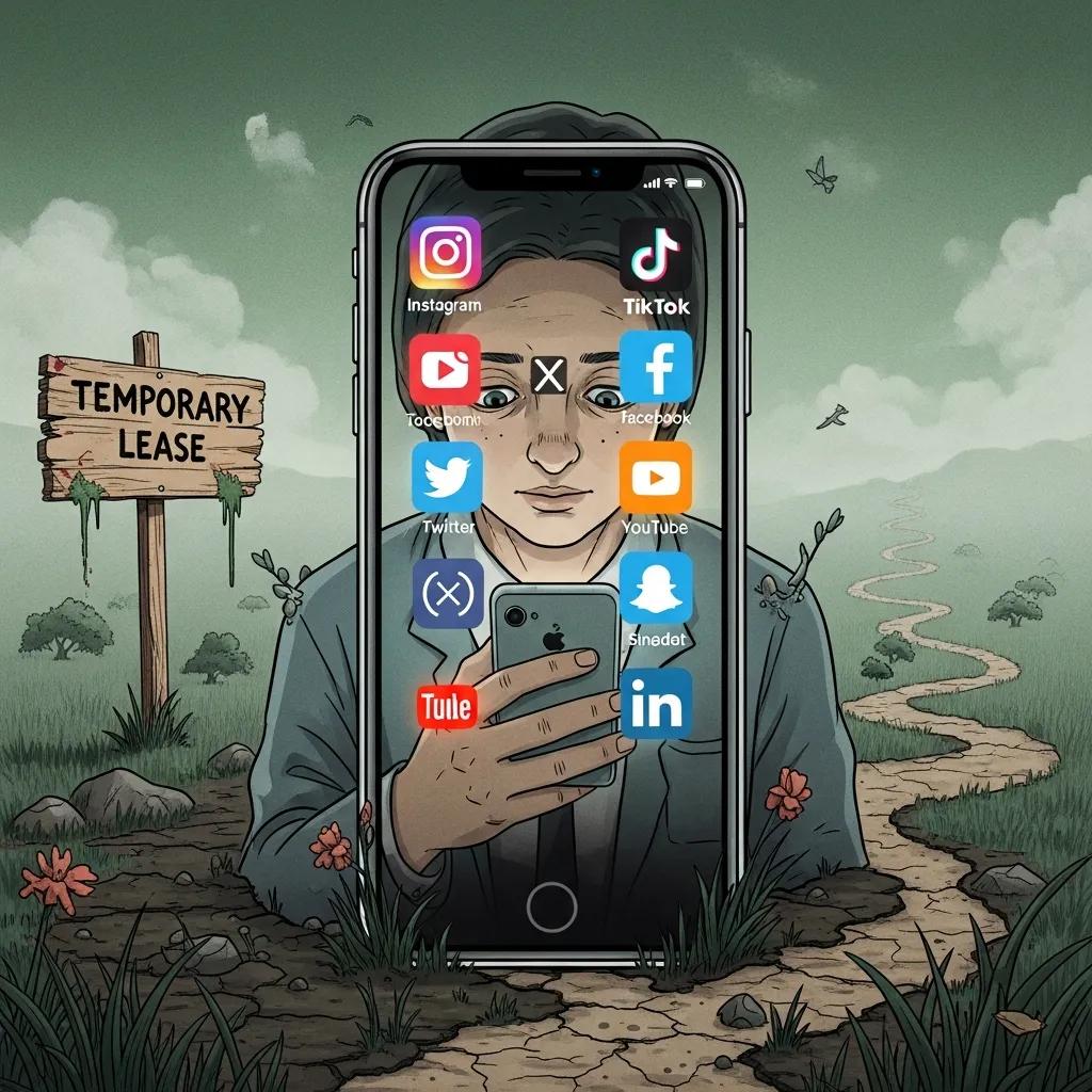 Therapist contemplating social media limitations, representing the concept of rented land in online presence