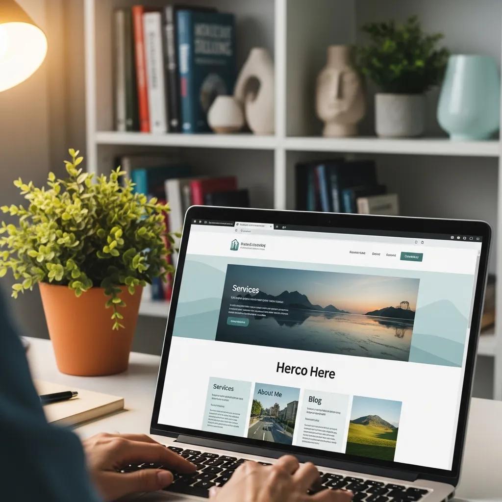 Therapist designing a professional website, highlighting the importance of a dedicated online presence alongside Google Business Profile