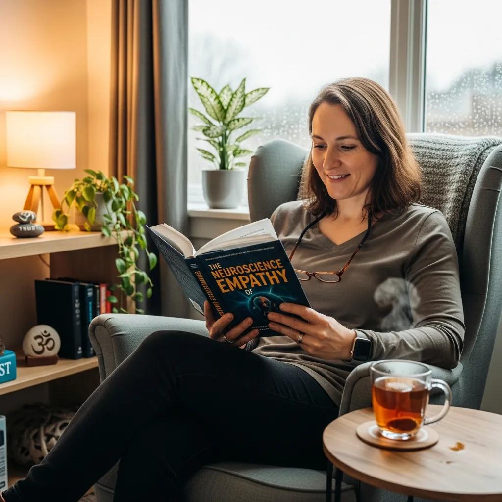 Therapist reading a book on mental health, highlighting the importance of trust-building content on therapy websites