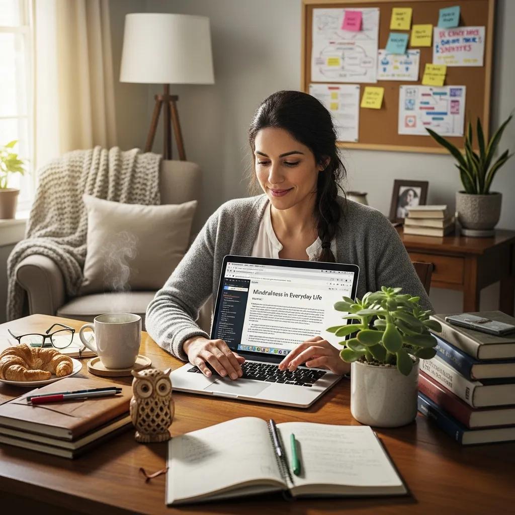 Therapist writing a blog post in a cozy workspace, illustrating effective content marketing strategies