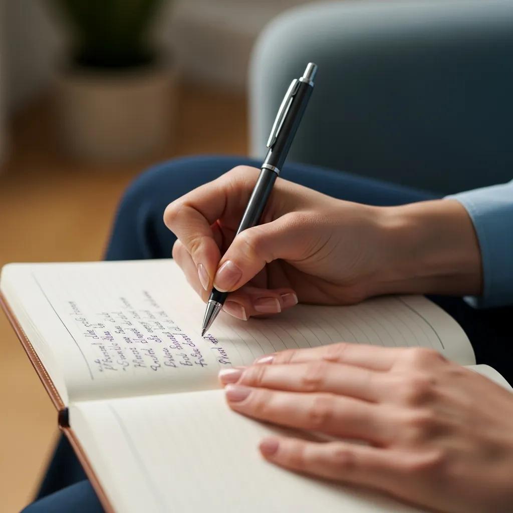 Therapist writing notes during a session, representing professionalism and trust-building techniques in therapy