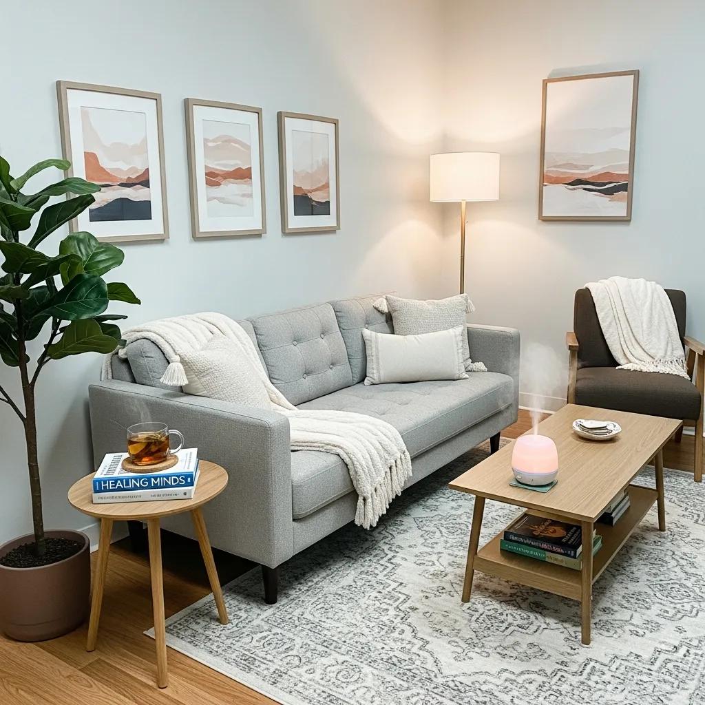 Therapy office interior showcasing a comfortable and inviting environment for clients