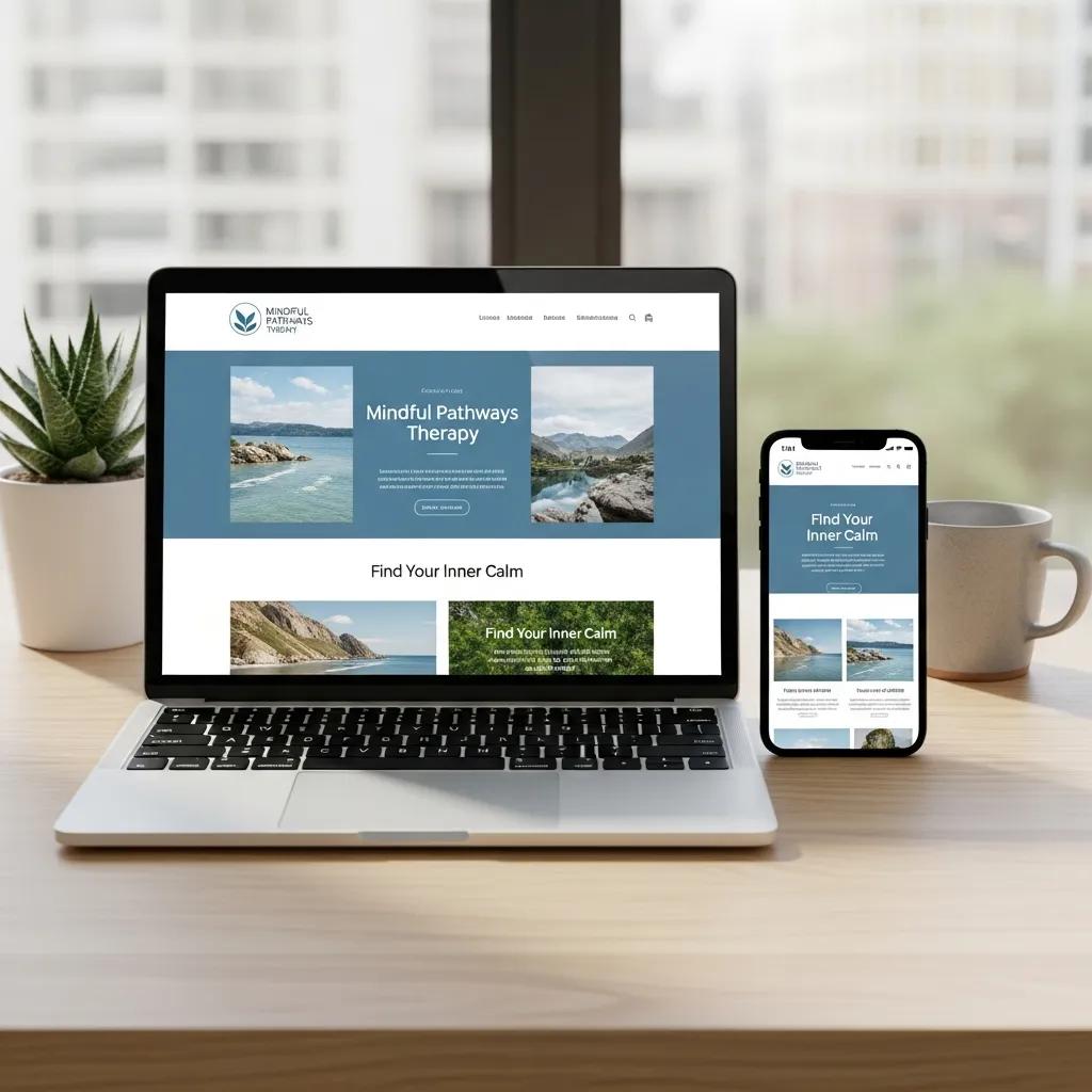 Laptop and smartphone displaying a responsive therapist website, emphasizing mobile optimization