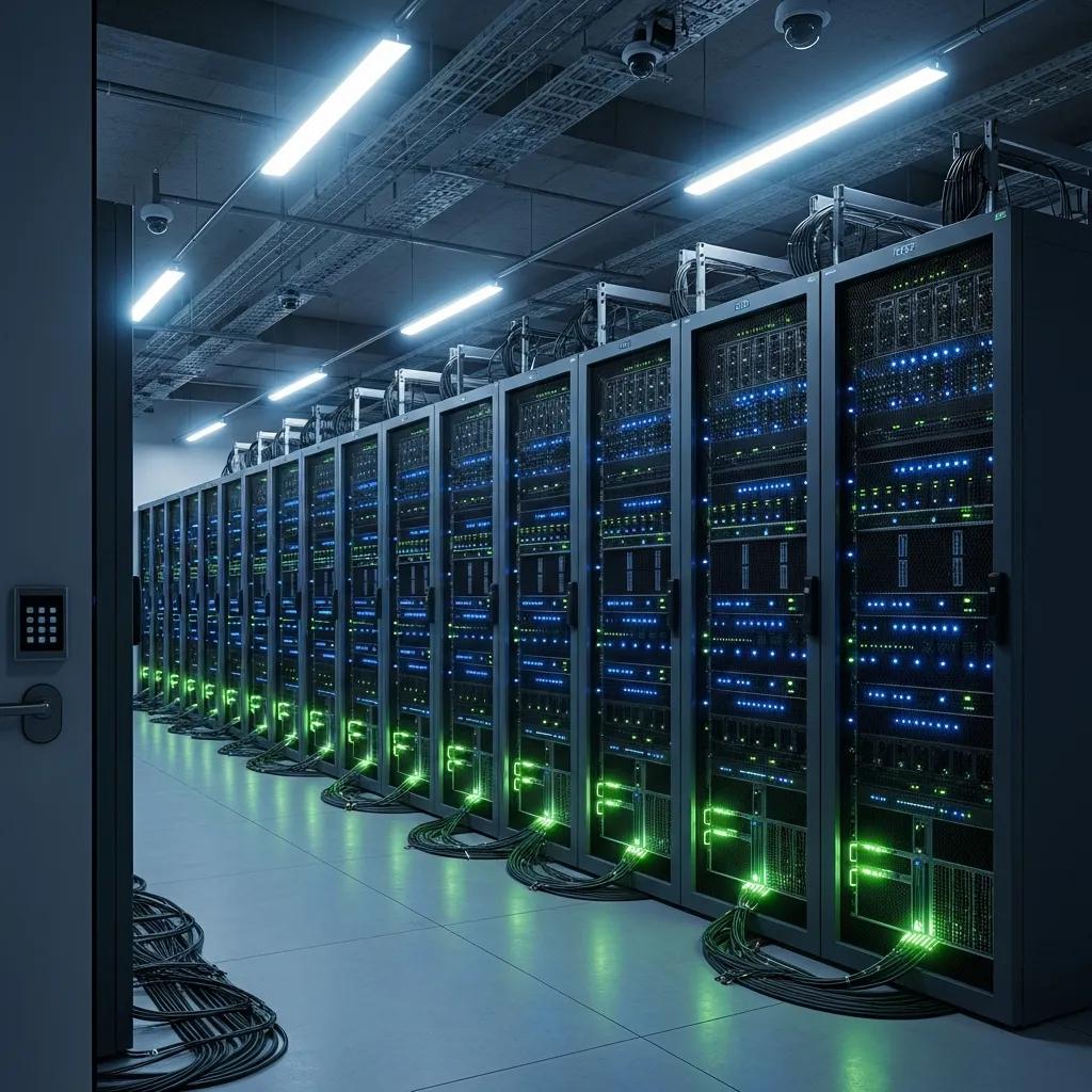 Modern server room representing secure data storage for HIPAA compliance