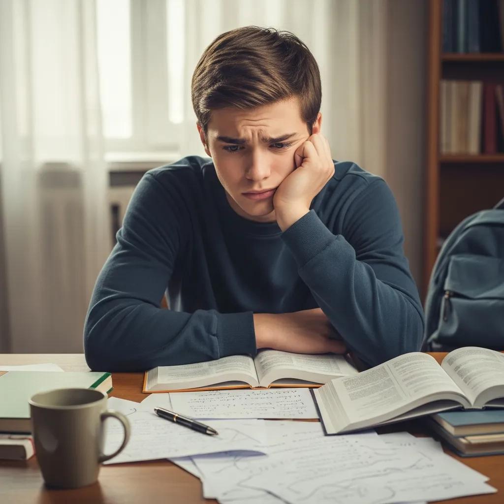 Teenager showing signs of anxiety while studying at a desk