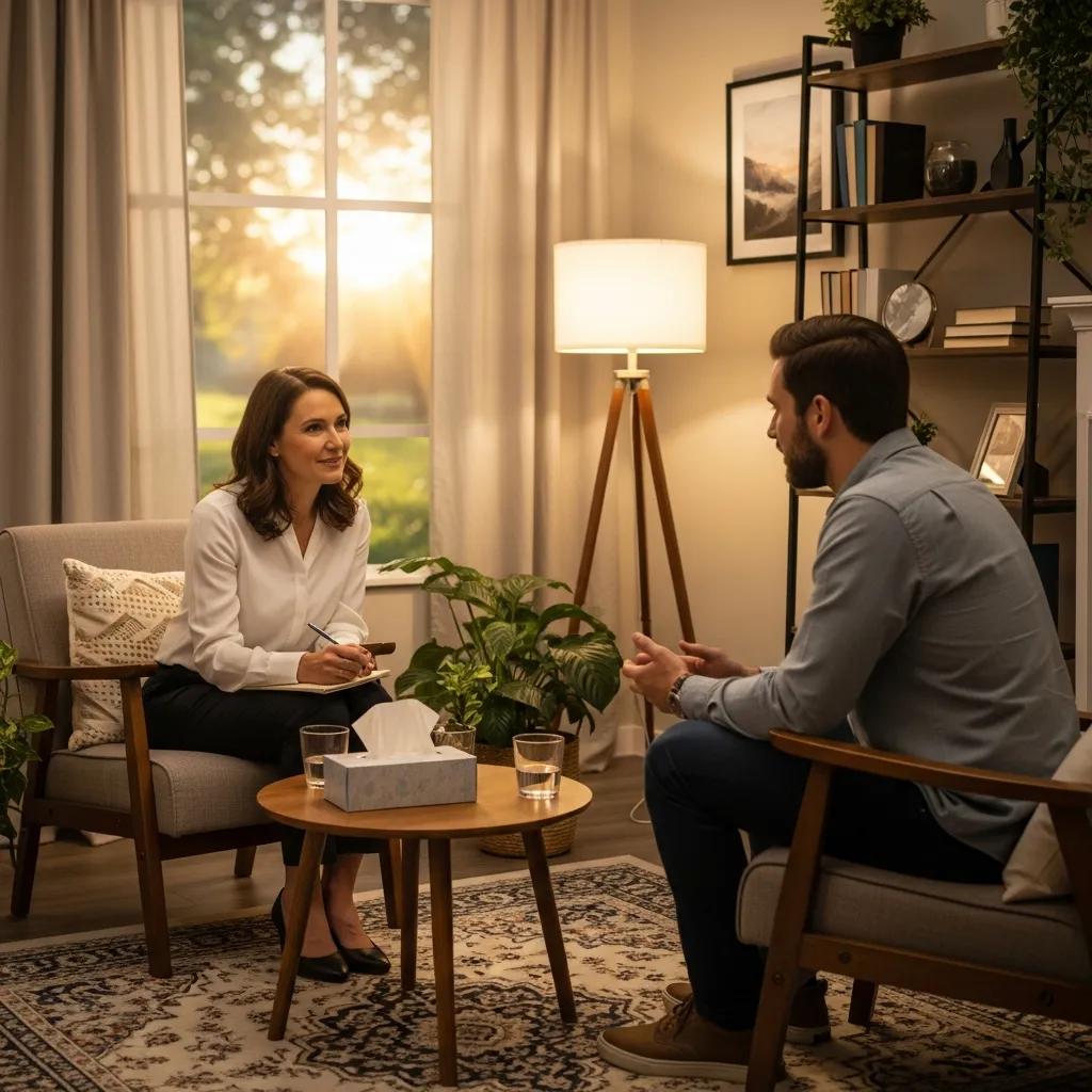 Therapist engaging with a client in a supportive session, highlighting the importance of branding in client relationships