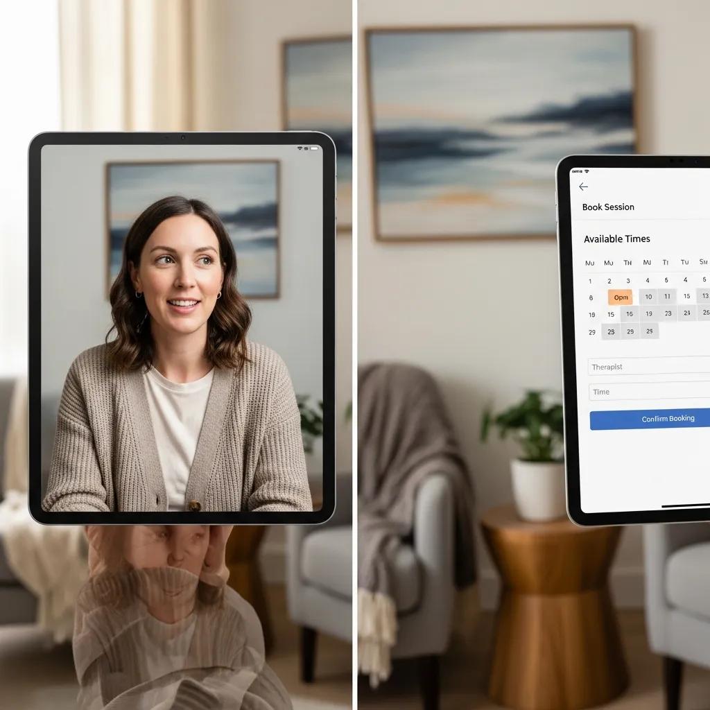 Therapist using a mobile device for appointment scheduling, illustrating usability features in website templates
