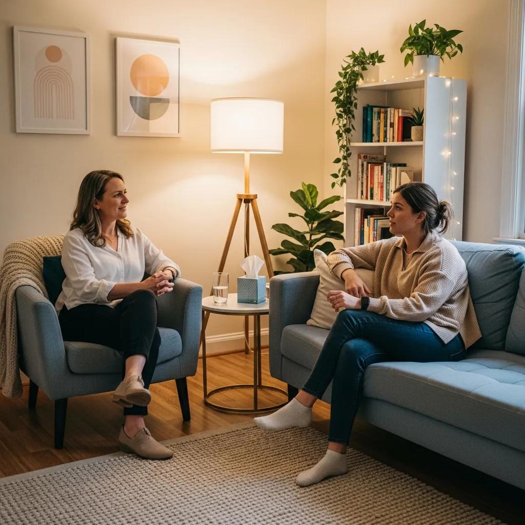 Therapy session illustrating support and healing for perfectionism and depression