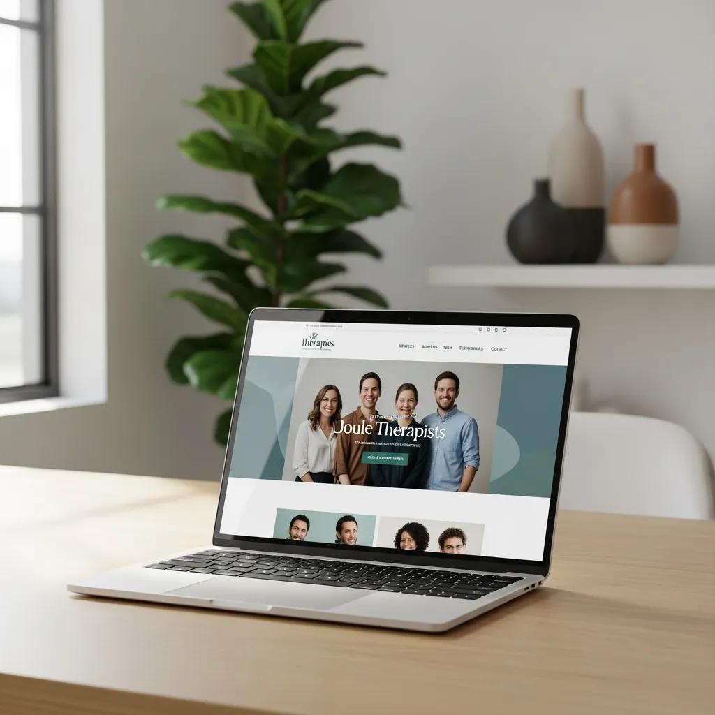 Well-designed therapist website displayed on a laptop, illustrating the importance of professional web design in client acquisition
