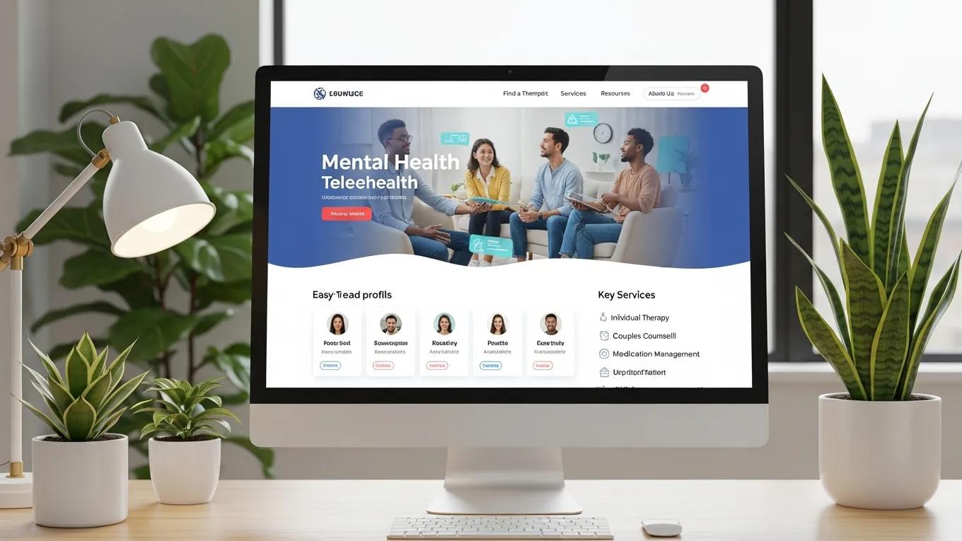 Computer screen displaying a user-friendly mental health telehealth platform design