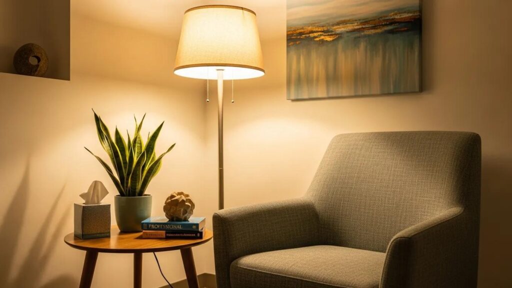Counseling office interior showcasing a calm and professional environment for mental health practices