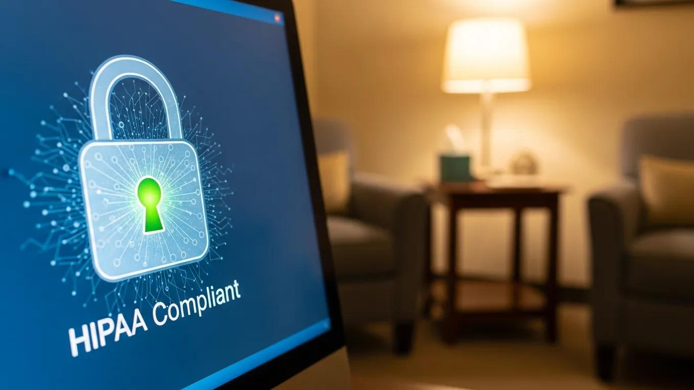 Digital lock symbolizing data security and HIPAA compliance in mental health EHR solutions