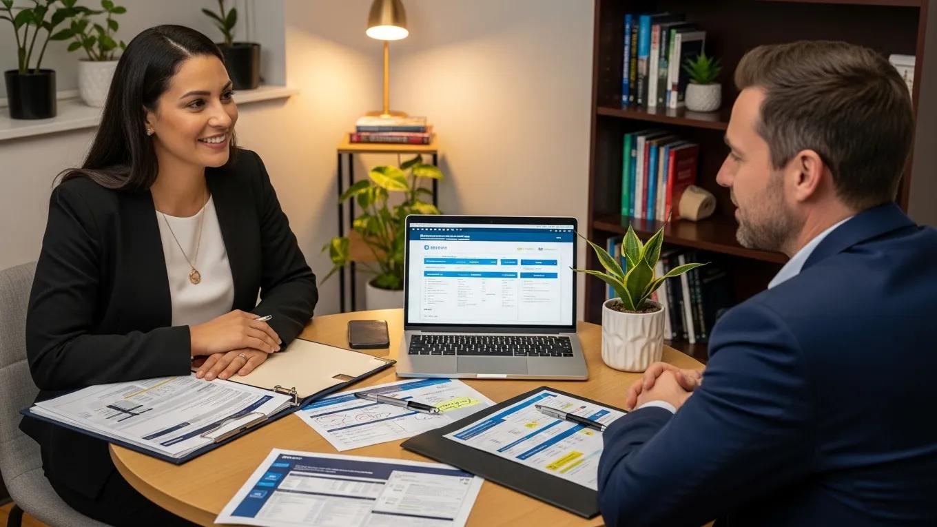 Therapist discussing EHR options with a client in a small practice, highlighting affordable solutions for mental health