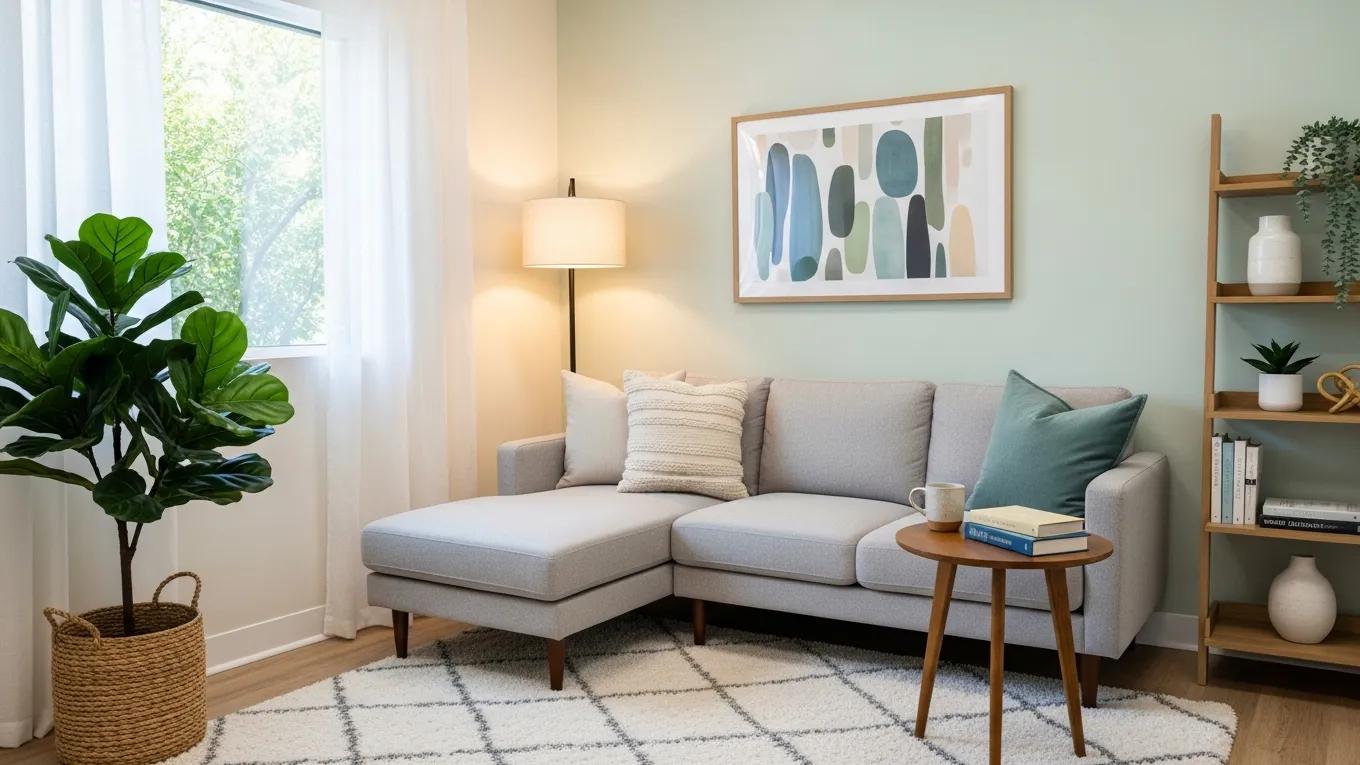 Therapist office interior with comfortable seating and calming decor, representing the importance of a professional website for therapists