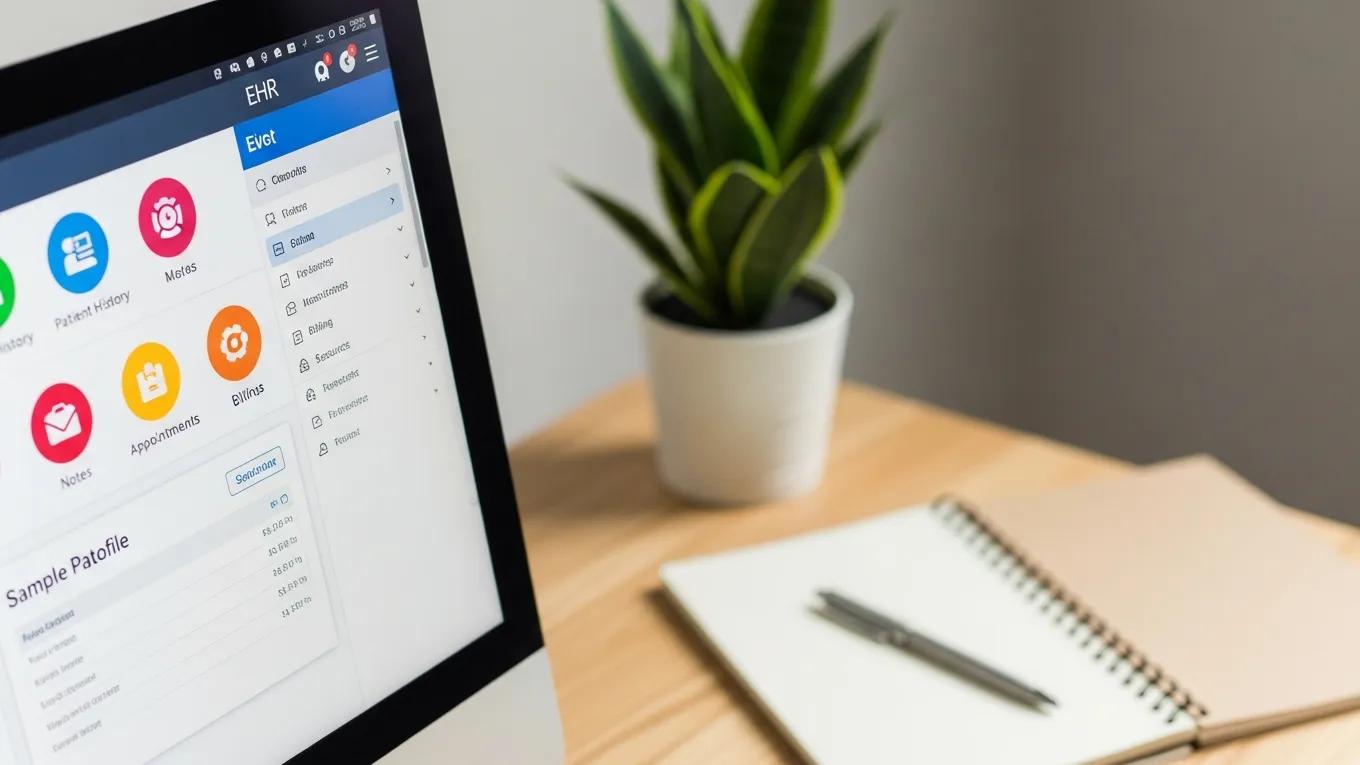 User-friendly EHR interface on a computer screen, highlighting essential features for therapists