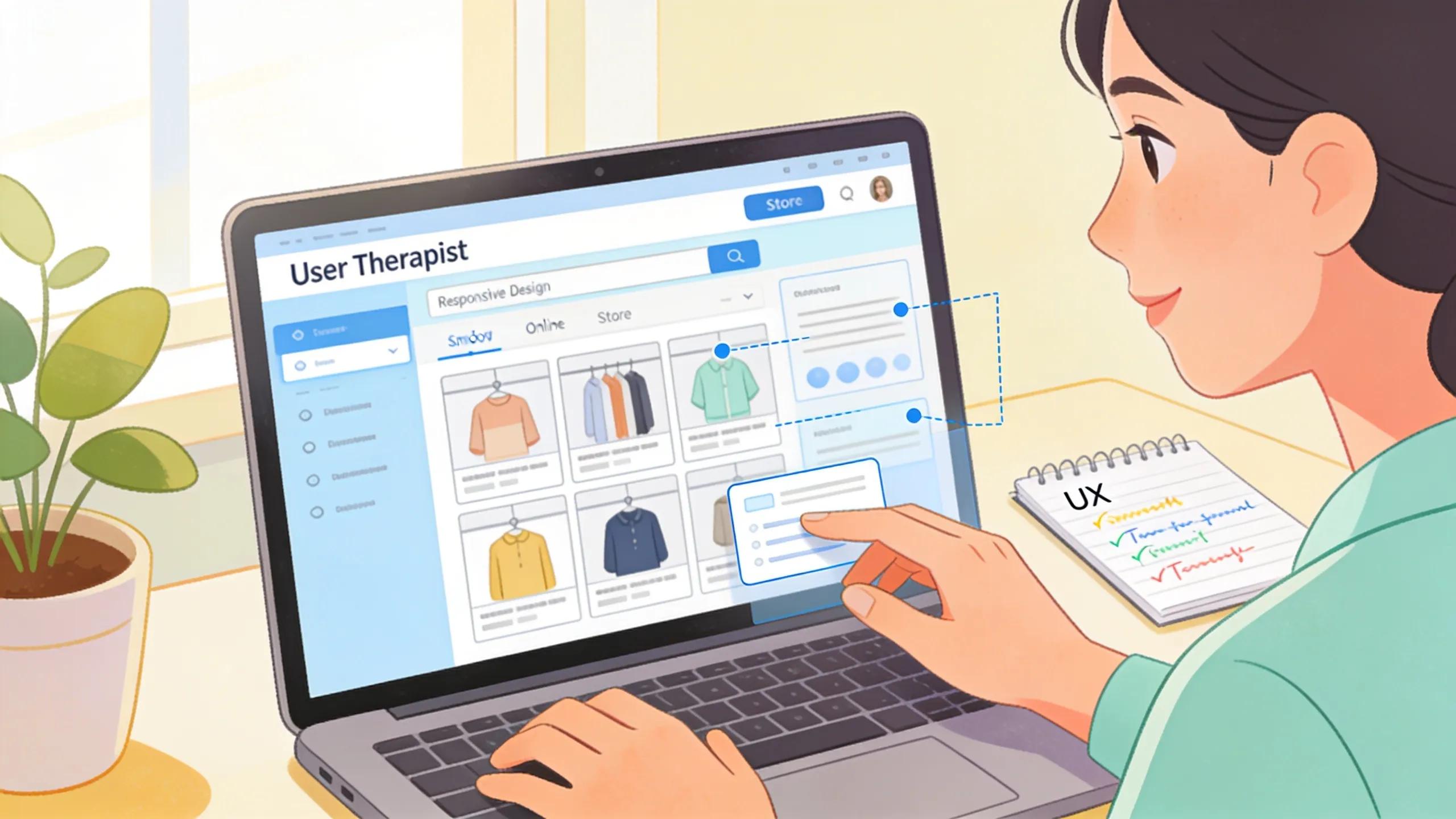 Therapist optimizing user experience on a Shopify store, highlighting elements of user-friendly design