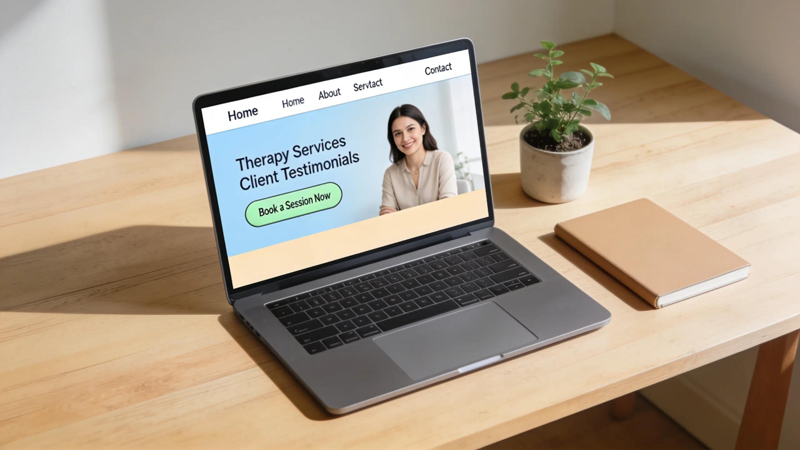User-friendly therapist website layout displayed on a laptop showcasing key navigation features