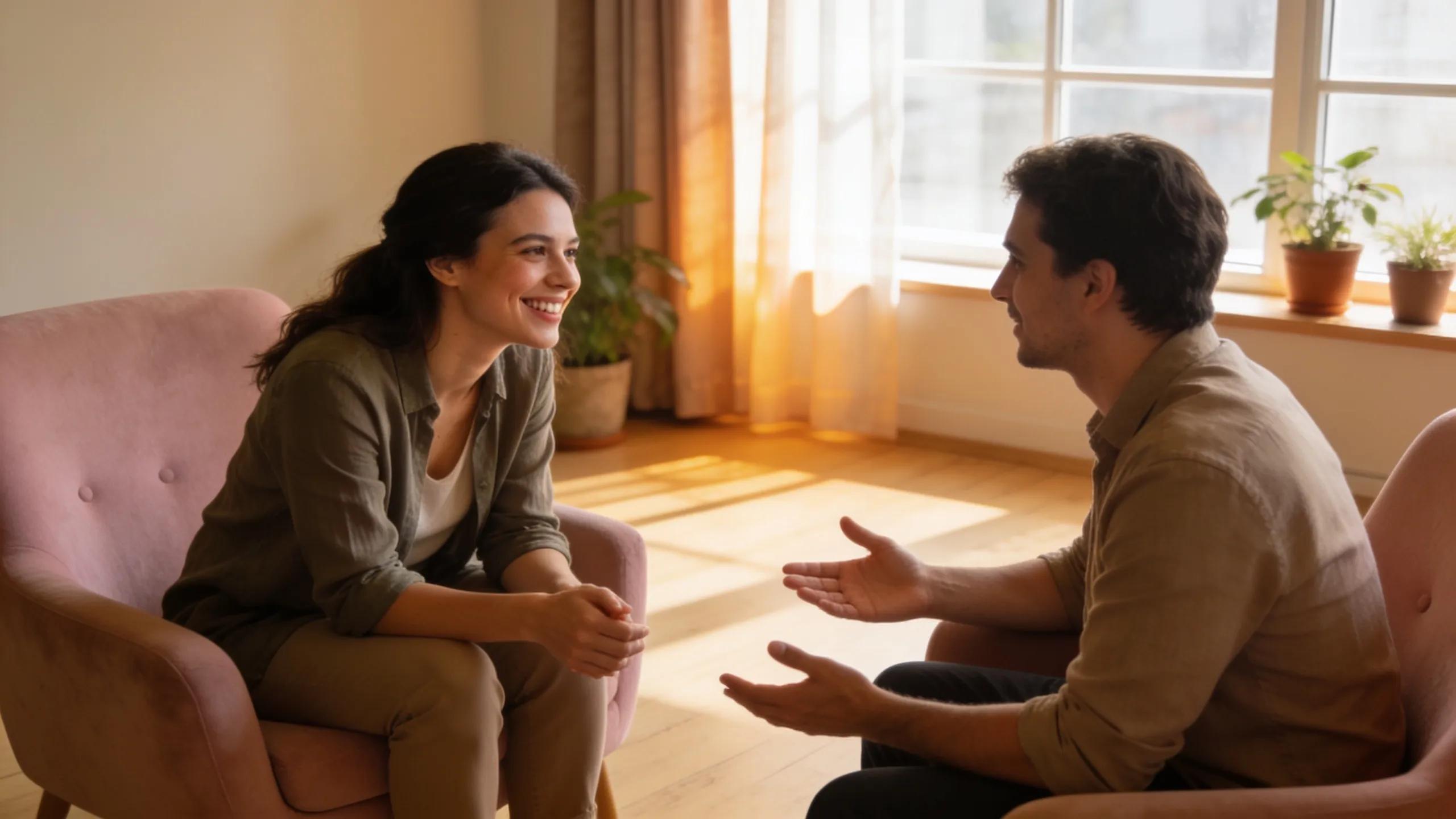 Therapist engaging with a client in a supportive environment