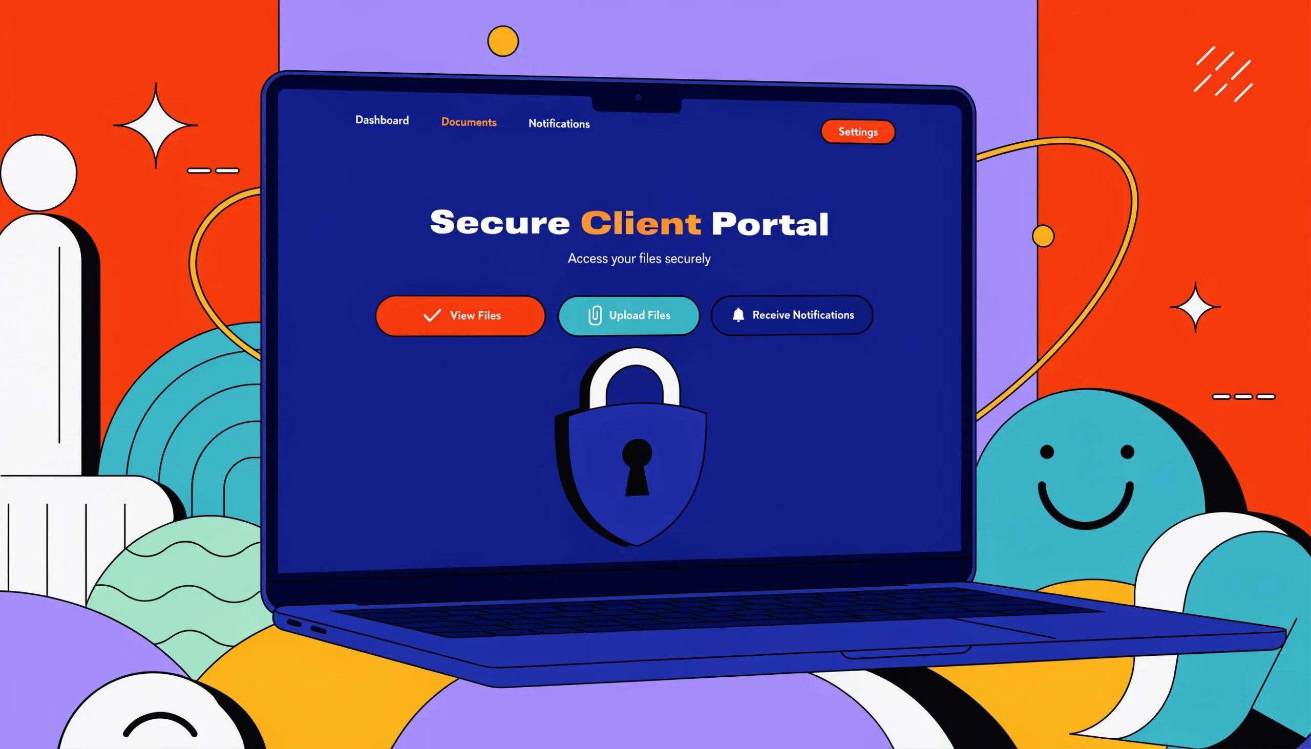 Illustration of secure online client portals with a focus on privacy